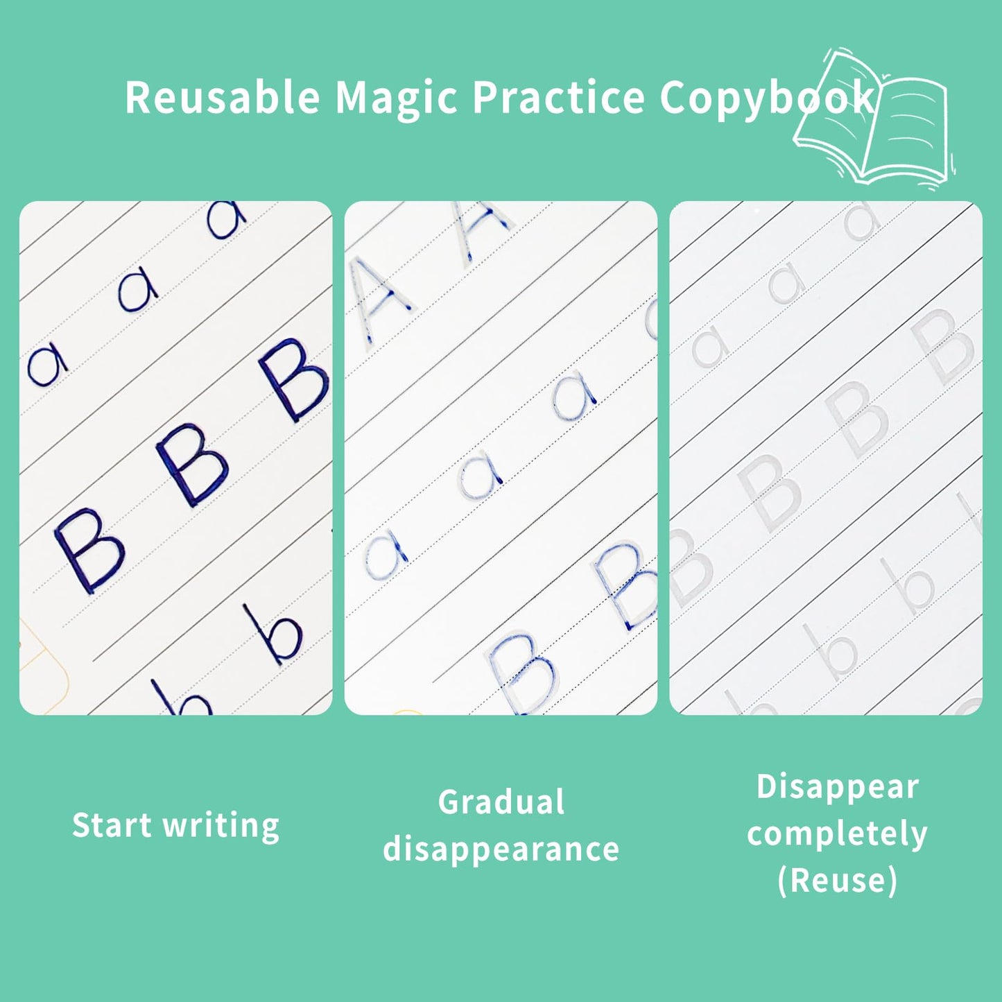 Premium Grooved Handwriting Practice for Kids, Reusable Children's Magic Copybook with Pencil Grips and Pouch, Large Size Calligraphy Workbooks Kit for Pre-School, Kindergarten(30 Refills)