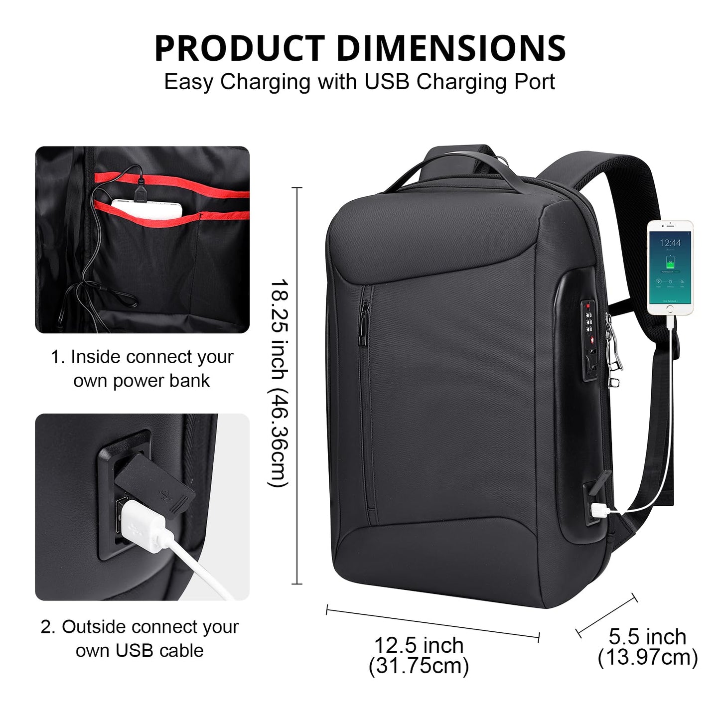 WITZMAN Anti-theft Business Laptop Backpack for Men with USB Charging Port Smart Work Backpack 15.6 Inch Laptop(BN008 Black)