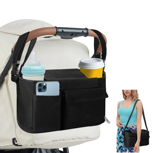 Rasfalo Universal Stroller Caddy Expandable Organizers & Detachable Shoulder Strap, Stroller Organizer With Cup Holder Fits for Stroller Like Uppababy, Baby Jogger, BOB, Doona, Britax