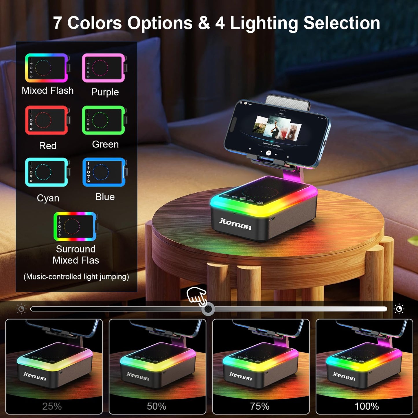 Gifts for Men Women, Cell Phone Stand with Bluetooth Speaker and Light, Portable Lanyard, Cool Tech Gifts for Dad Mom Husband, Unique Birthday Gift Ideas Black