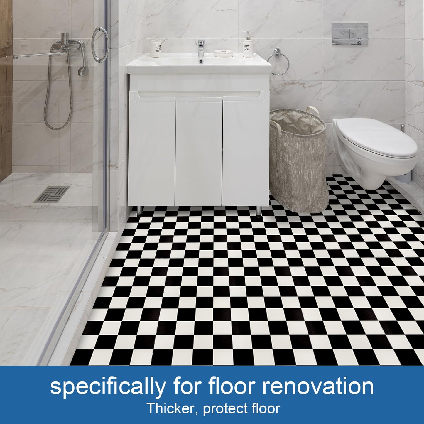 RomDeco Peel and Stick Floor Tile Black and White, Vinyl Flooring Waterproof for Bathroom, Peel and Stick Flooring Self Adhesive Durable Super Easy to Use (11.8in X 11.8in)