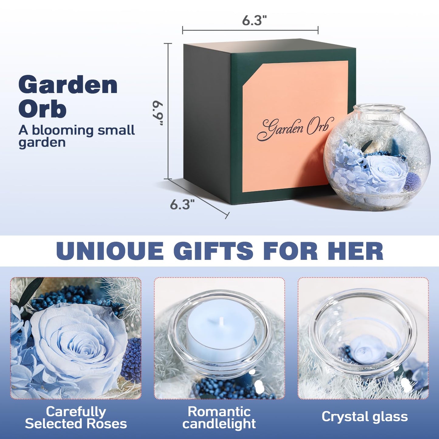 Aoshin Preserved Flowers Rose in Glass Dome with Aromatherapy Candle, Eternal Flowers Gift Set for Women Wife Girlfriend Mom Grandma - Mother Day Christmas Anniversary Birthday Gift (Blue-Rose)