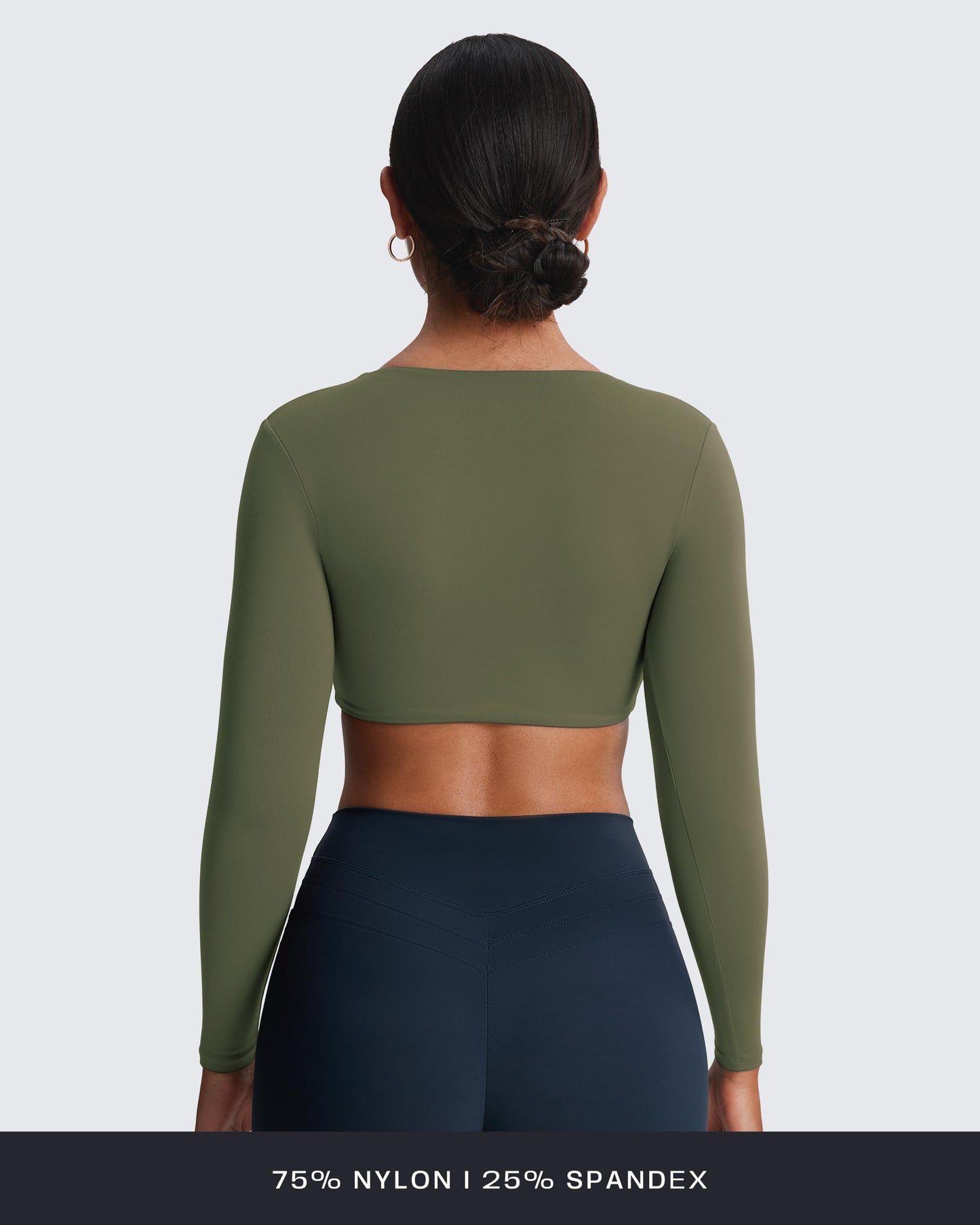 Aoxjox Long Sleeve Crop Tops for Women Sienna Twist Deep V Workout Cropped T Shirt Top (Olive Green, Small)