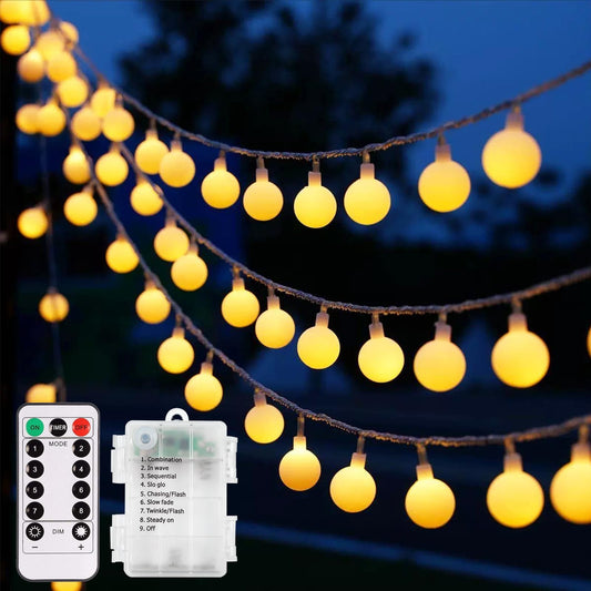 echosari Battery Operated String Lights, 16.5 Feet 50 LED Camping Globe Lights with Remote Timer 8 Modes Frosted Ball Fairy Light for Bedroom Wedding Xmas Tree Party Decoration (Warm White)