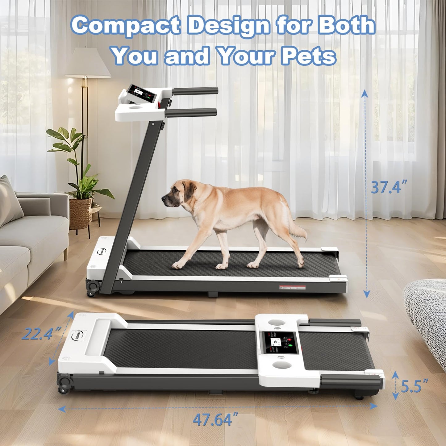 Juturna Treadmills for Home, Walking Pad with Handle Bar, Portable Foldable Treadmill, 3.0 HP Walking Pad with 300 LBS Capacity, Folding Treadmill with LED Display, White