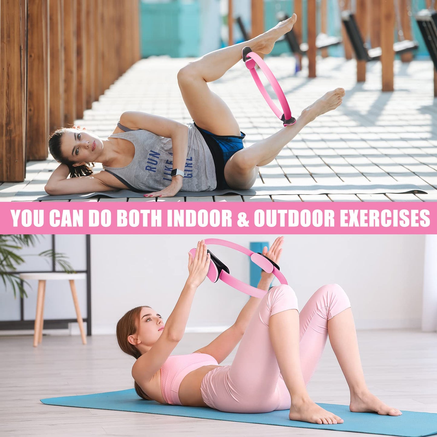 RitFit Pilates Ring Circle - 14 Inch Magic Fitness Circle for Toning Inner & Outer Thighs, Bonus Workout Guide Included (Pink)