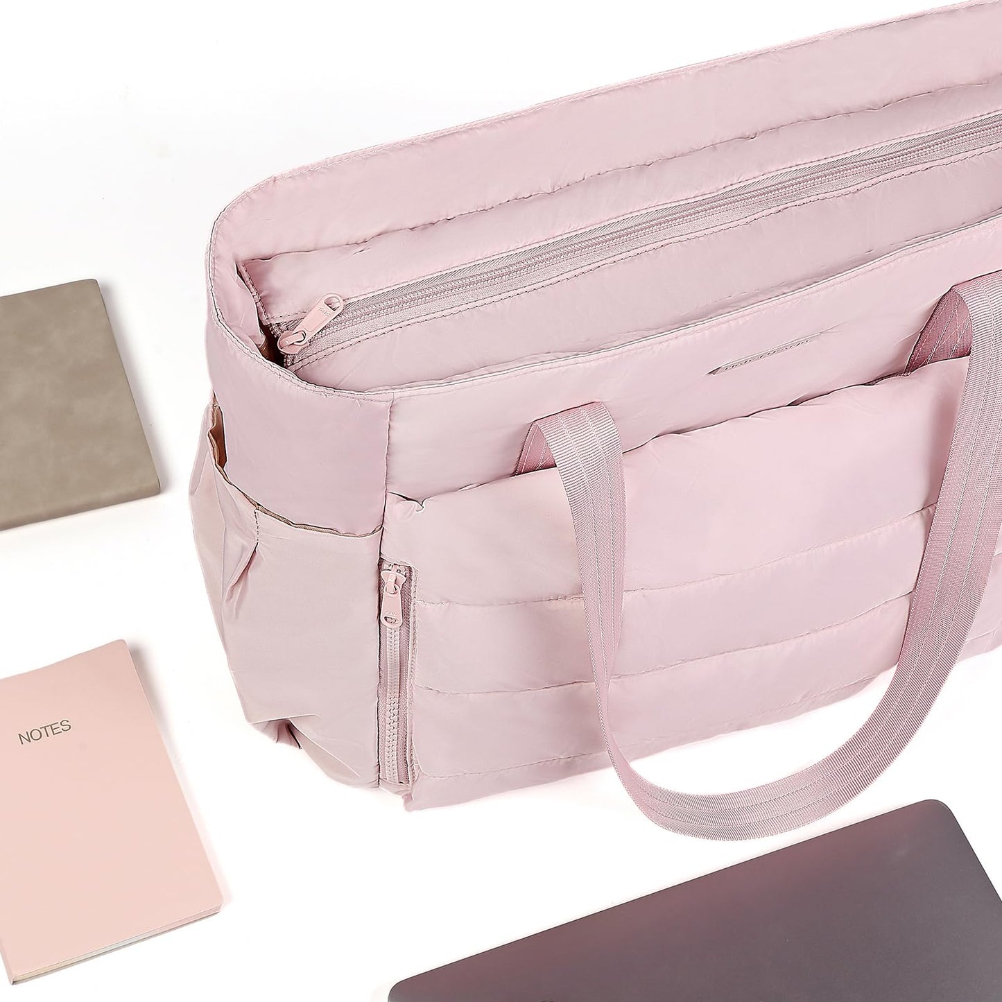 NISHEL Travel Puffy Tote Bag For Women, Ultra-Lightweight Large Tote Purse For Office Day And a Short Weekend Getaway, Pink