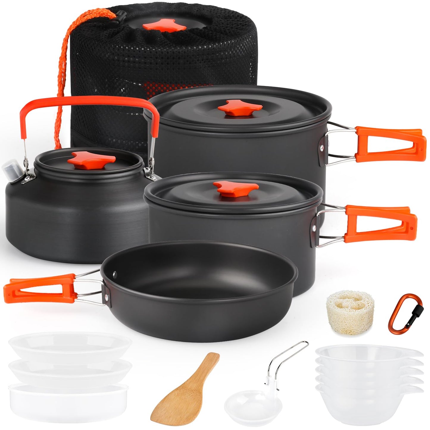 Gutsdoor Camping Cookware Set Camping Gear Campfire Utensils Non-Stick Cooking Equipment Lightweight Stackable Pot Pan Bowls with Storage Bag for Outdoor Hiking