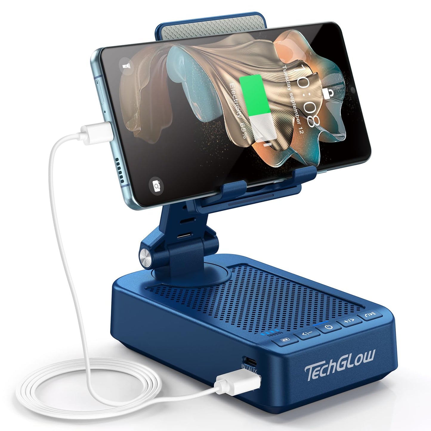 TechGlow Foldable Cellphone Stand with Bluetooth Speaker Power Bank 360° Rotatable Phone Stand Birthday Gifts for Men Women Mother Father Cool Tech Gadgets
