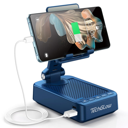 TechGlow Foldable Cellphone Stand with Bluetooth Speaker Power Bank 360° Rotatable Phone Stand Birthday Gifts for Men Women Mother Father Cool Tech Gadgets
