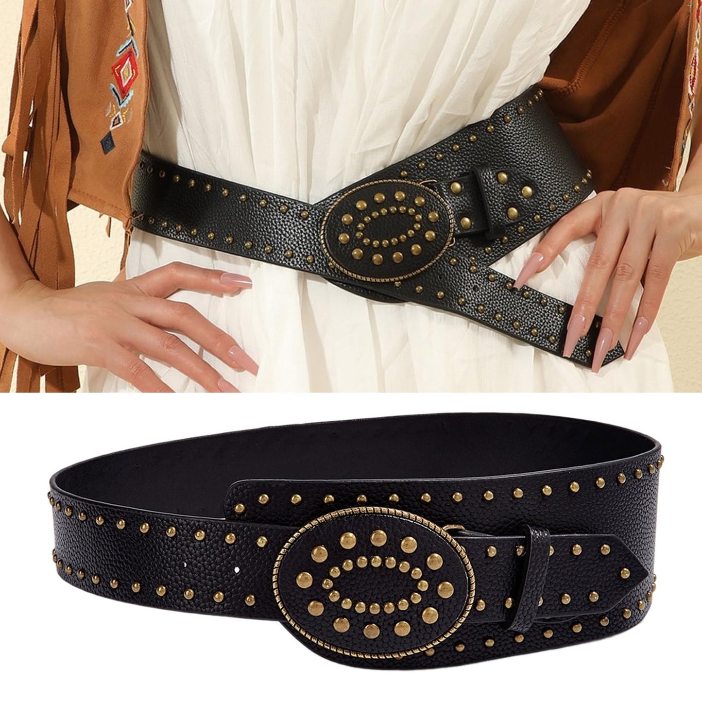 Wide Waist Chain Studded Buckle Punk Chain Simple Belt For Women Proms Club Party For Jeans Dresses