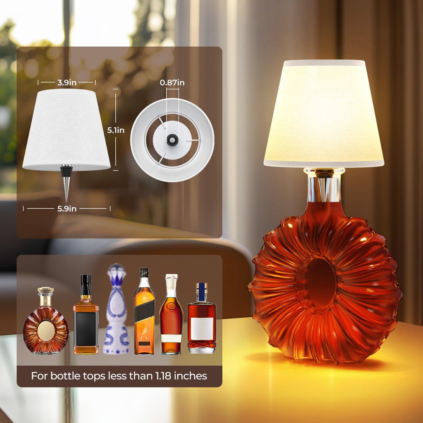 Eclipterra Cordless LED Bottle Lamp 5000mAh Battery Portable Wireless Table Lamp Wine Bottle Lamp for Indoor Outdoor Dining Bedroom with Remote (White, 1 Pack)