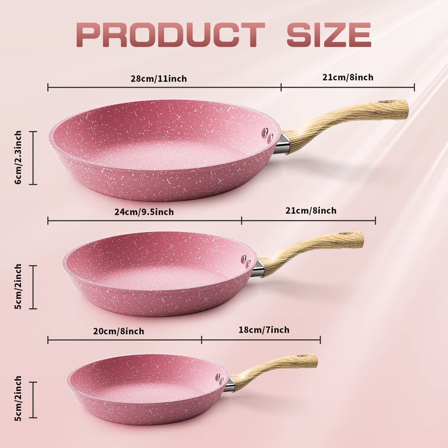 8-Inch Pink Nonstick Egg Pan, PFOA-Free Stone Cookware Skillet, Induction Compatible