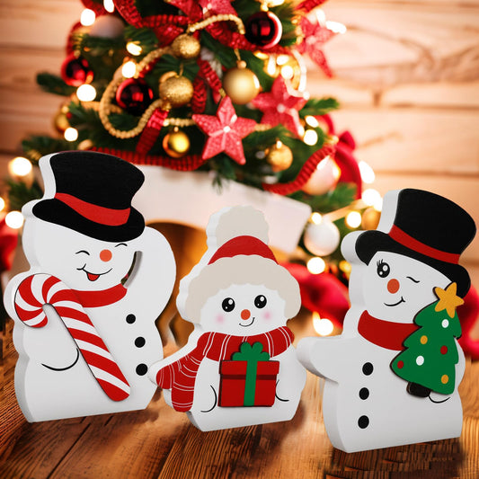 3PCS Snowman Christmas Decorations Indoor, Cute Snowman Winter Tiered Tray Decor Set, Christmas Centerpiece Ornaments Signs for Xmas Party Home Office Shelf Decor