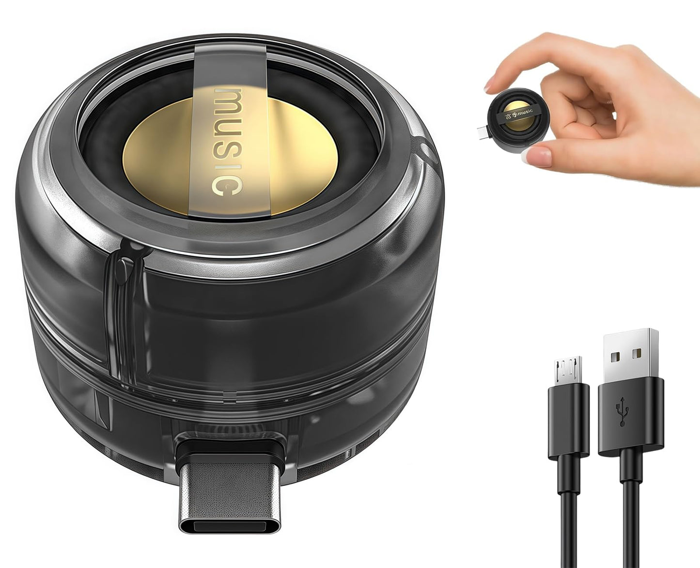 DRVLET Mini Portable Speaker, 3W Plug in Cell Phone Speaker Amplifier with Type-c Audio Interface, Plug and Play for Phone, IPad, Tablet, Smartphone (Black)