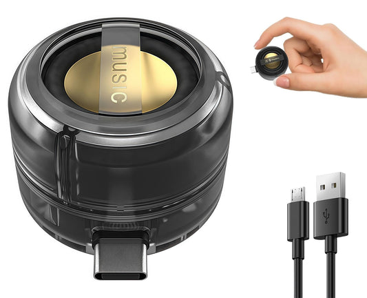 DRVLET Mini Portable Speaker, 3W Plug in Cell Phone Speaker Amplifier with Type-c Audio Interface, Plug and Play for Phone, IPad, Tablet, Smartphone (Black)