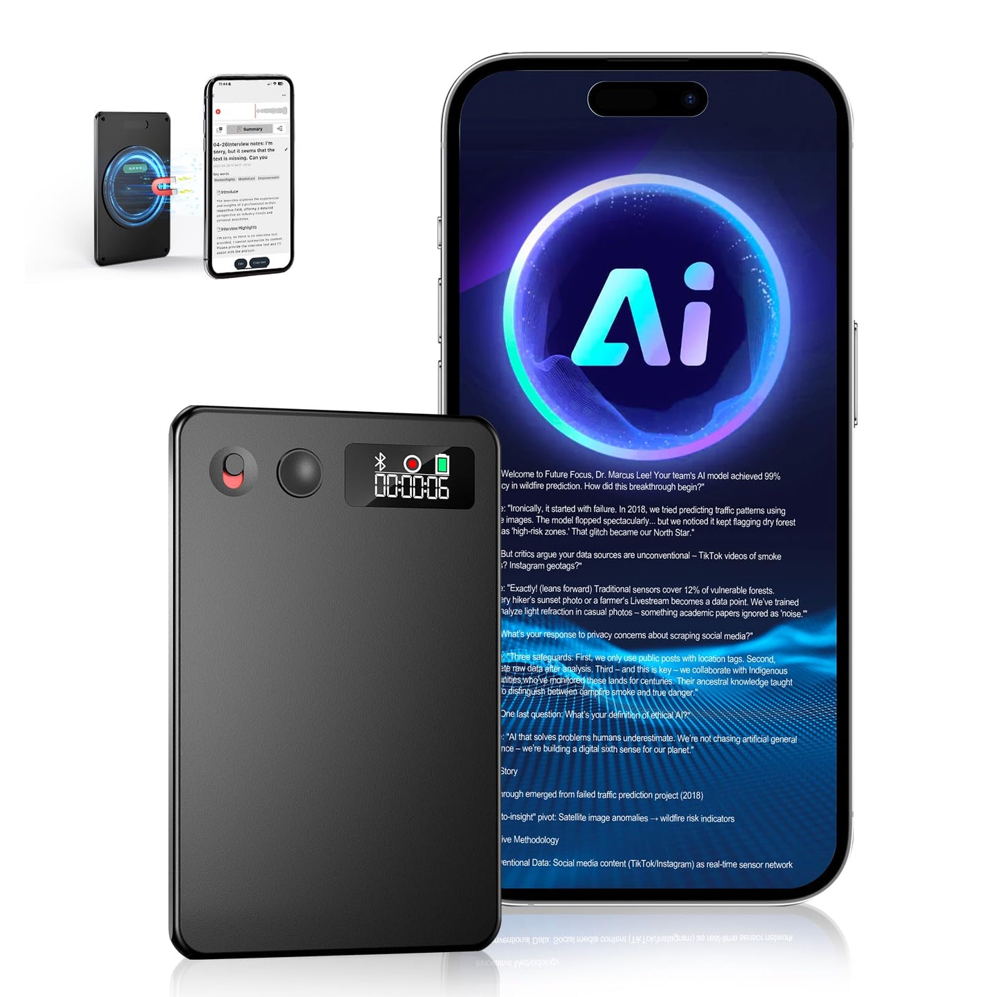 ZEOUPT AI Voice Recorder, Audio Activated Recorder with Playback, App Control, Transcribe & Summarize with AI Technology, 190 Languages, 64GB Memory, Suitable for Lectures, Learning, Meetings, Calls