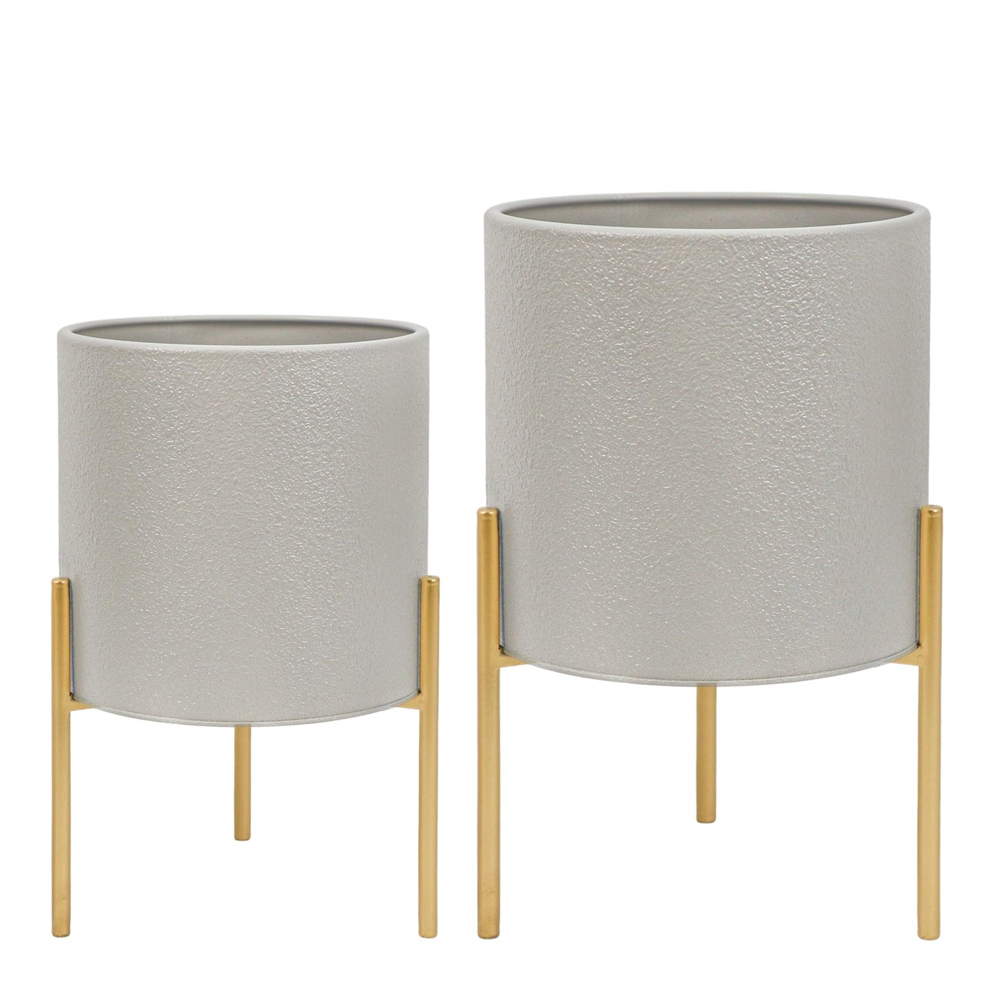 ARNIS Modern Planter Pots, Large Planters with Stand, Set of 2 Metal Planters for Plants with Drainage Holes for Living Room, Office, Garden or Balcony, 8.25 &10.5 Inch, Grey