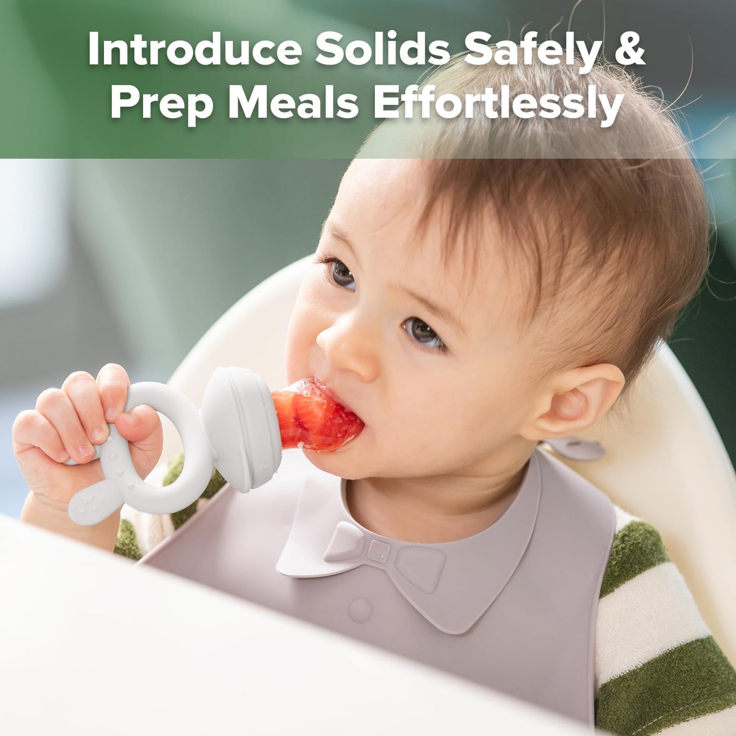 Haakaa Baby Fruit Food Feeder & Mini Freezer Nibble Tray Combo, Breastmilk Popsicle Molds for Baby Cooling Relief, BPA Free Silicone Feeder for Safe Infant Self Feeding, 4 Month+ (Slate Grey)