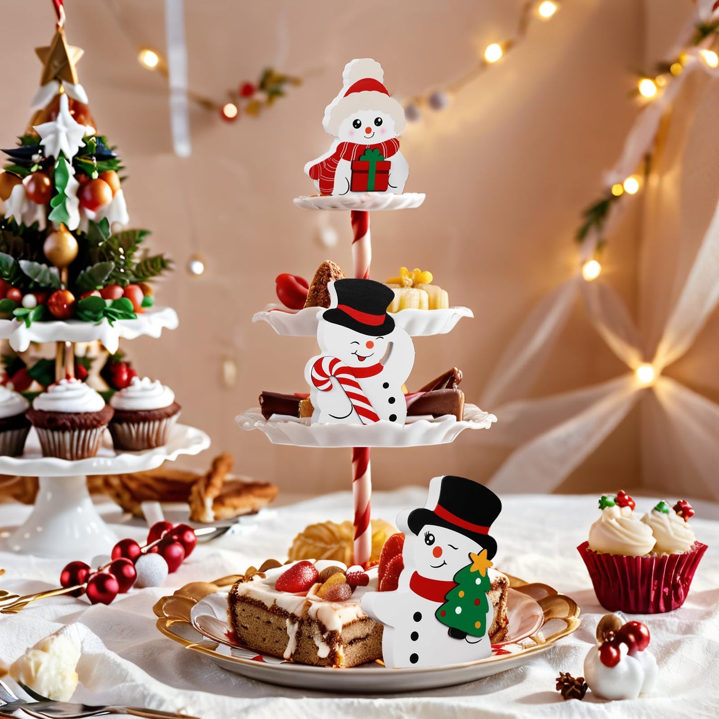 3PCS Snowman Christmas Decorations Indoor, Cute Snowman Winter Tiered Tray Decor Set, Christmas Centerpiece Ornaments Signs for Xmas Party Home Office Shelf Decor