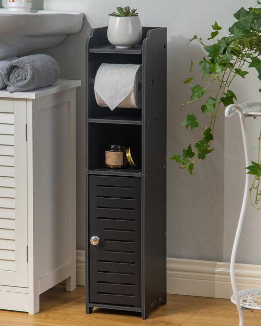 AOJEZOR Toilet Paper Holder Stand: Bathroom Storage Cabinet Beside Toilet for Small Space Bathroom with Toilet Roll Holder - White