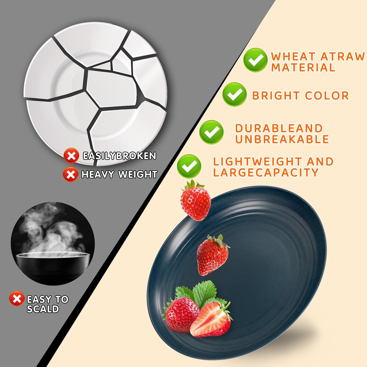 Rubtlamp Wheat Straw Dinnerware Set, 16Pcs Unbreakable Plates And Bowls Sets of 4, Plastic Plates Set Reusable (Four Colors) Include Dinner Platos, Dessert Platos, Cereal Bowls, Cups for Daily