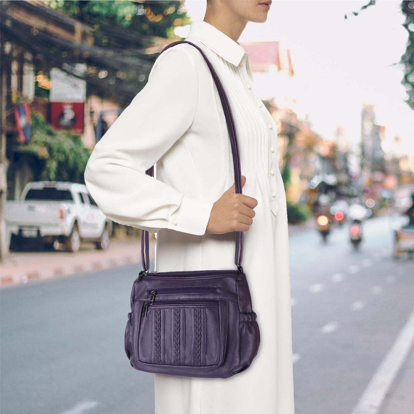 ELDA Purses for Women Pocketbooks Soft PU Leather Ladies Crossbody Purse Multi Pocket Shoulder Bag (Dark Purple)