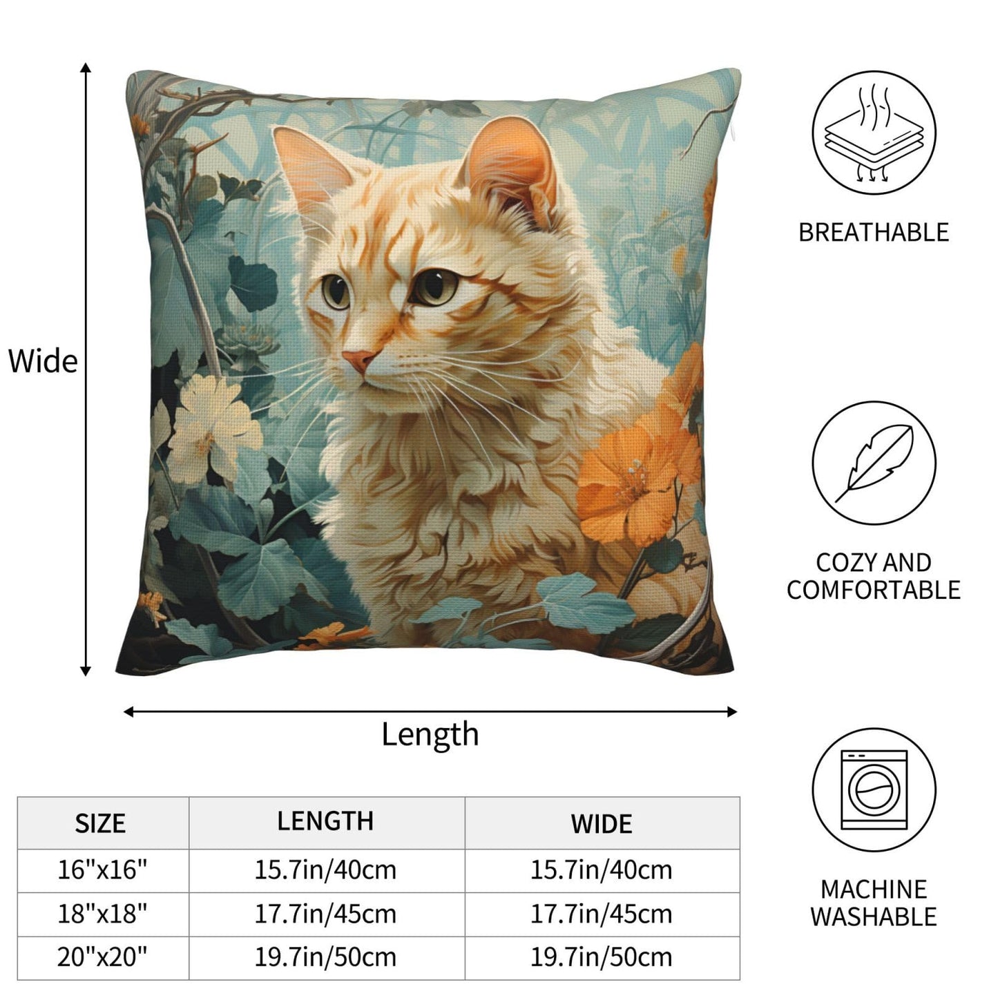 Yansipor Cat Paint 18x18 Pillow Cover, Healthy & Breathable Cotton Linen Throw Pillow Case, Decorative Cushion Cover for Couch, Sofa, Or Bed - Eco-Friendly, Soft, and Durable for Home Décor