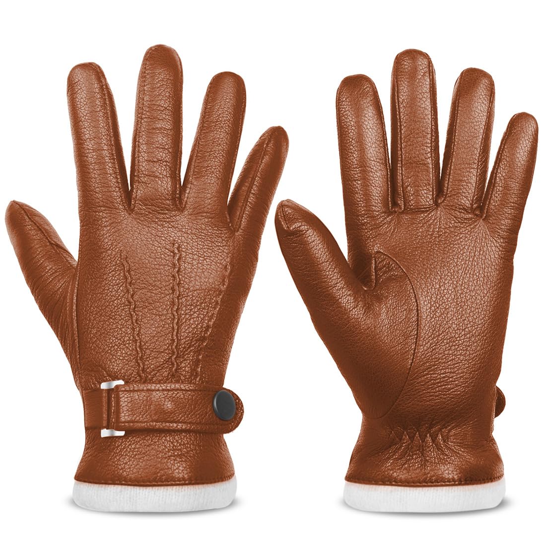 Harssidanzar Leather Gloves Men,Genuine Leather Warm Cashmere Lined Touchscreen Texting Gloves for Driving KM051US,Camel,Szie M