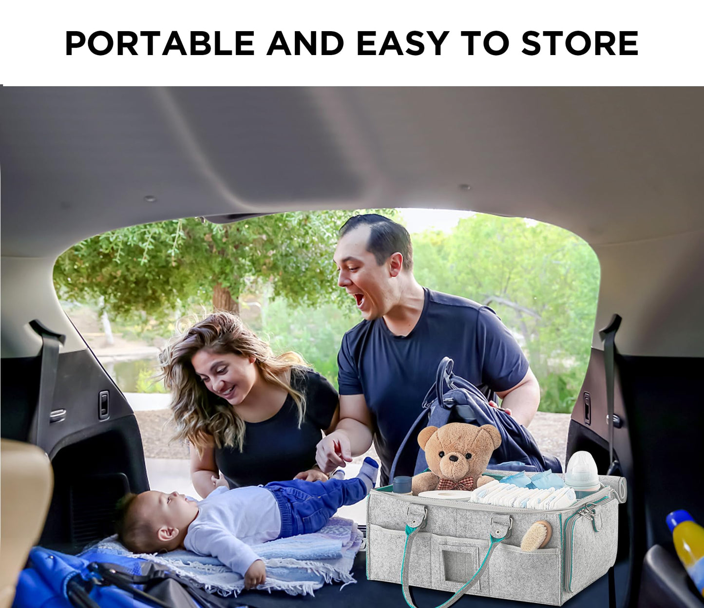 HBlife Baby Diaper Caddy Organizer, Nursery Storage Bin, 16" x 10" x 7" Large Portable Basket Shower Gift Newborn Essentials Baby Registry Must Haves Items-Green