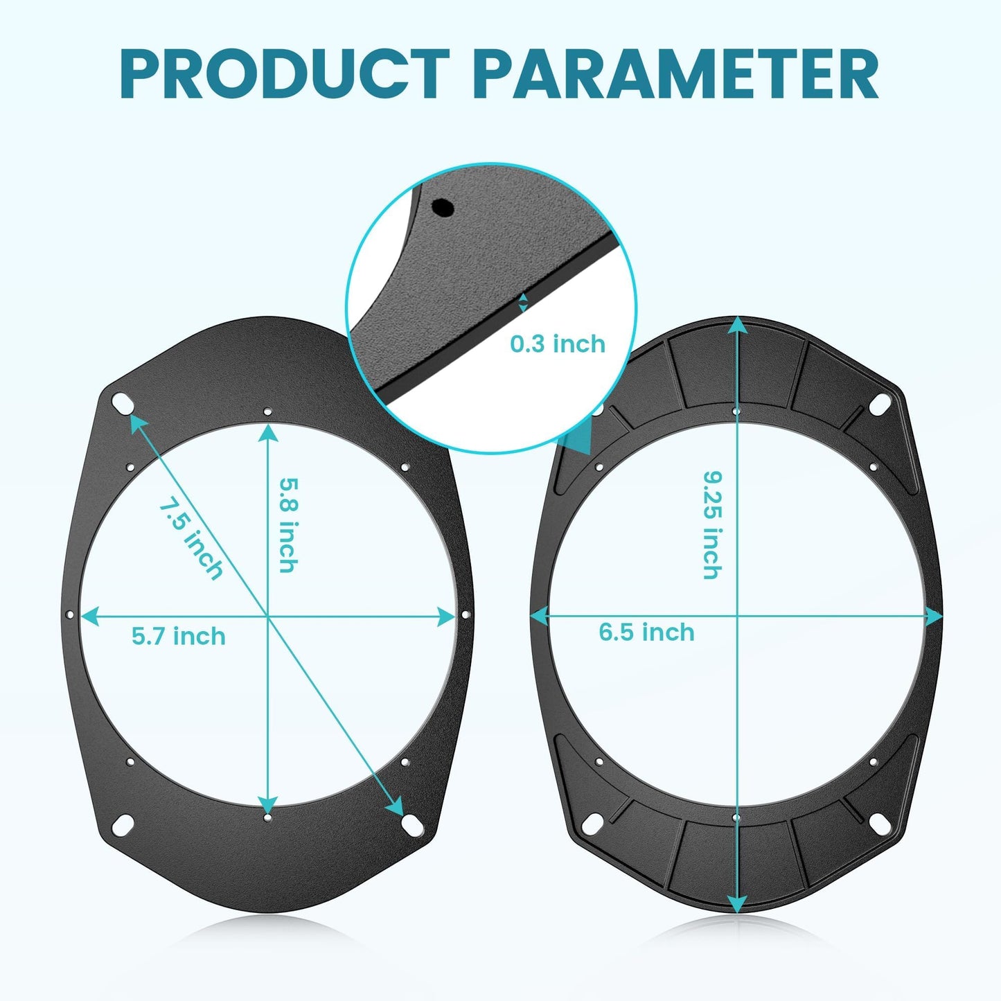 NuIth 6X9 to 6.5 inch Door Speaker Adapter for Select 1989-2014 Jeep/Chrysler/Dodge/GMC Models, Universal 6.5 inch Speaker Spacer Ring Installation Plate Converter, 1 Pair