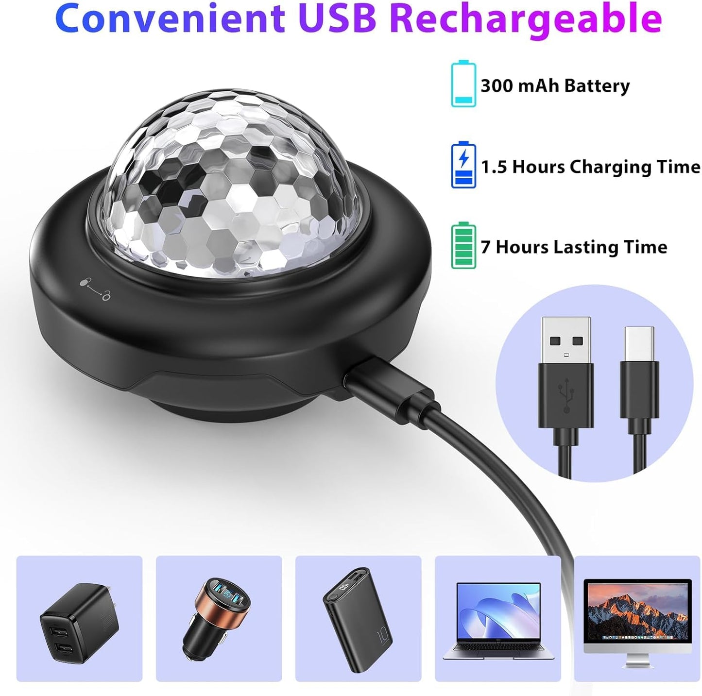 Battery Powered Disco Ball, Rechargeable Party Lights, Strobe Lights Sound Activated RGB LED Dj Lighting Uplights for Events, Party, Disco, Wedding, Bar, Stage, Dance, Room - 2 Pack