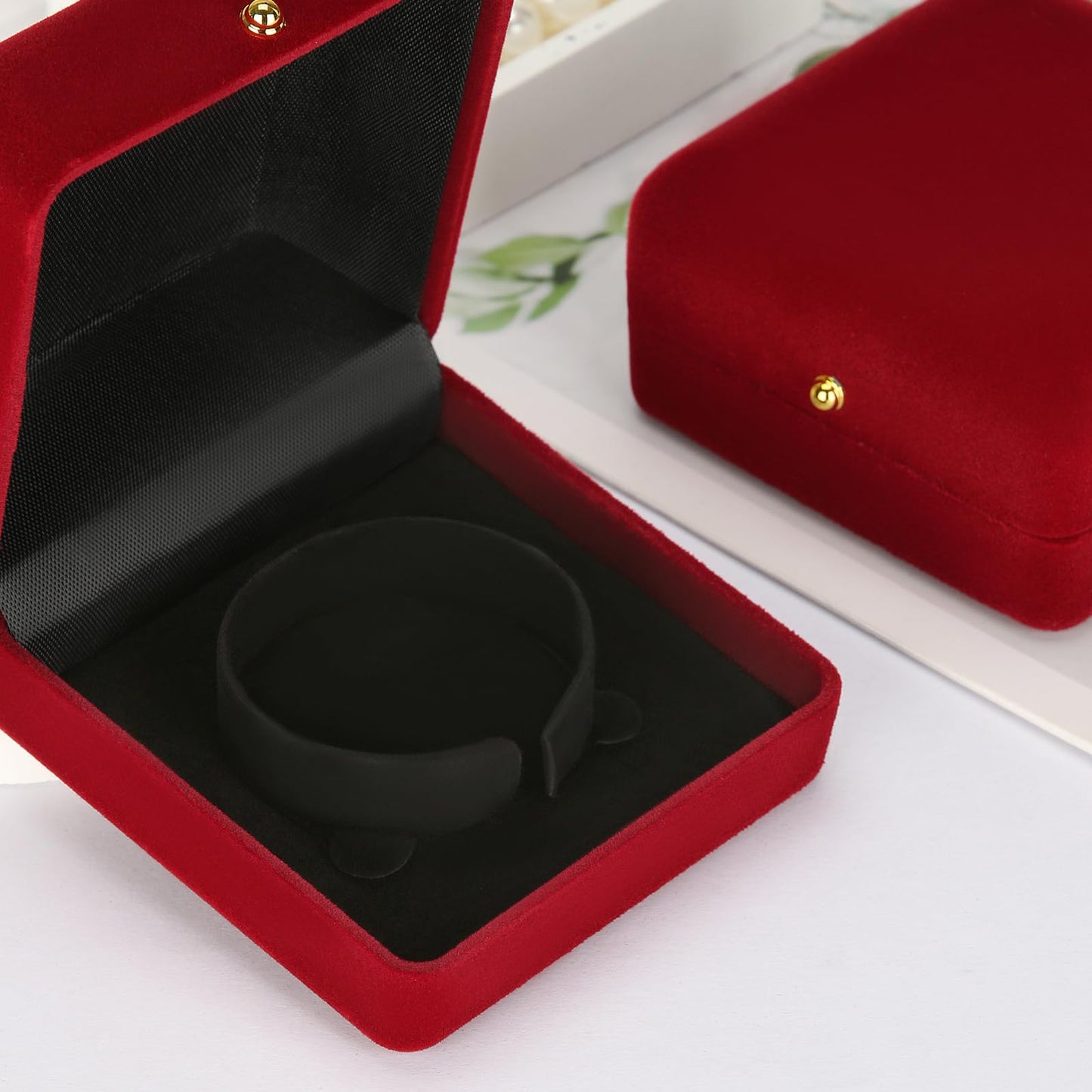 KUKUVR 2 Pieces Velvet Bracelet Necklace Gift Box, Jewelry Bangle Holder Box, Bracelet Necklace Display Storage Case for Women Girl (Red)
