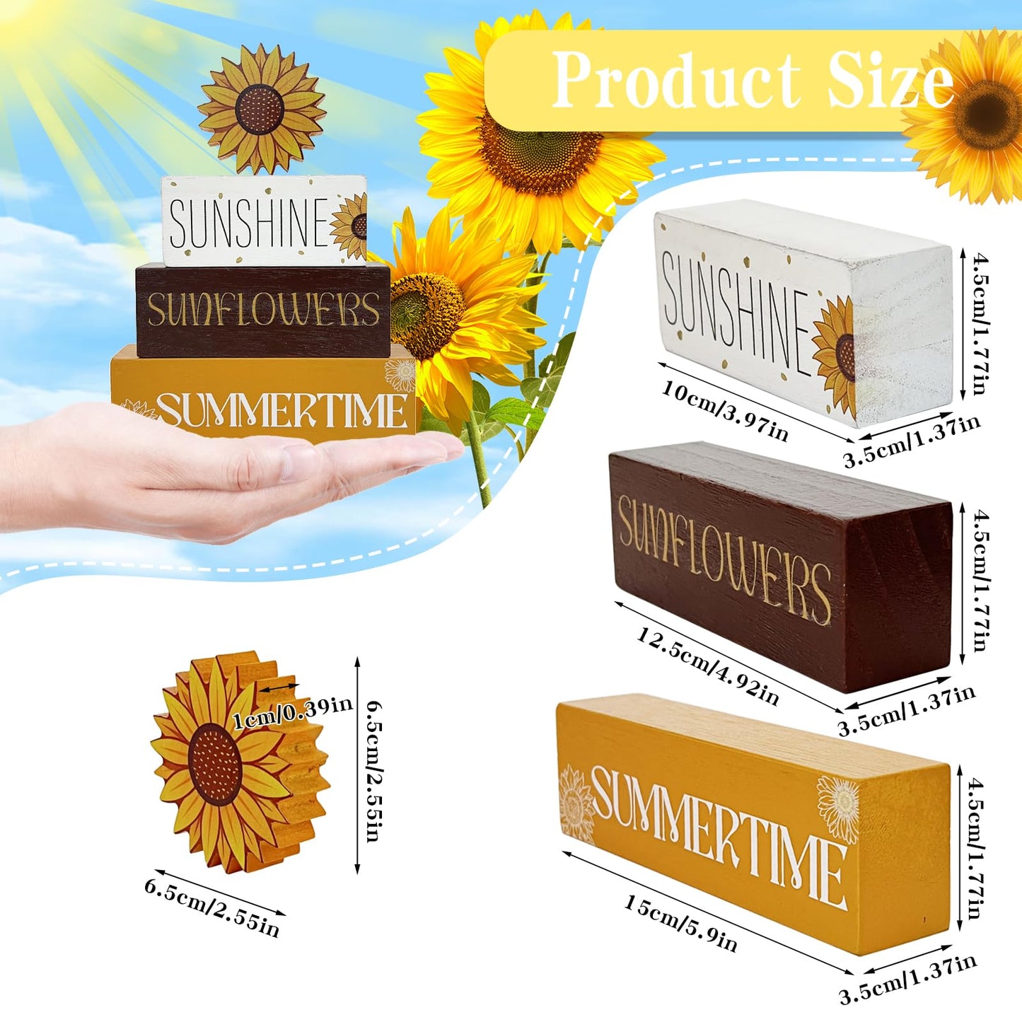 4 Pcs Summer Sunflower Wood Table Decor,Sunflower Tiered Tray Decor Wooden Tabletop Wooden Decors, Sunflower Home Party Gifts Farmhouse Table Decor Sign for Guest Decorations (Sunflower)