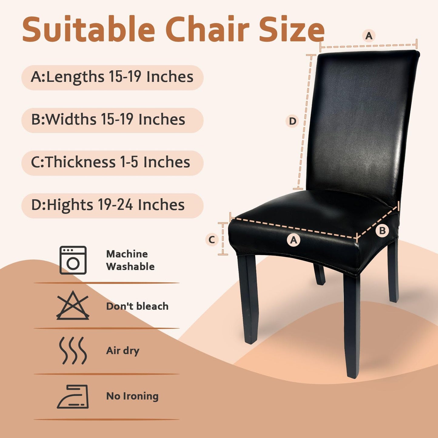 Soft Leather Chair Covers for Dining Chairs set of 6, Stretch Waterproof Dining Chair Covers Protector Oilproof and Scratch-Proof Parson Chairs Cover Modern Style for Kitchen Room(Black, 6Pcs)