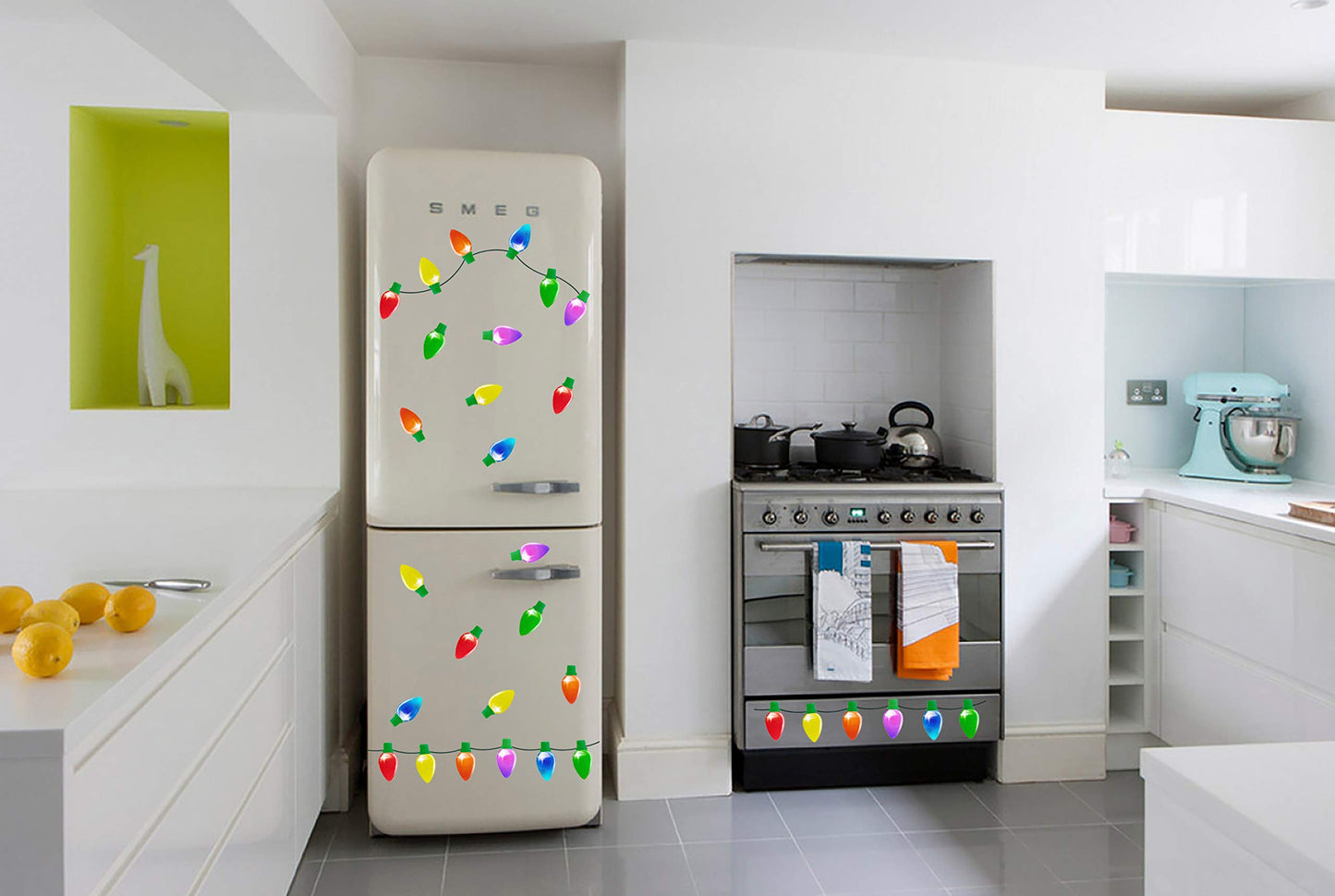 90PCS Christmas Car Refrigerator Decorations - 42 Reflective Bulb Light Shaped Magnets 48 Magnetic Wires Ornaments Set Xmas Holiday Cute Decor