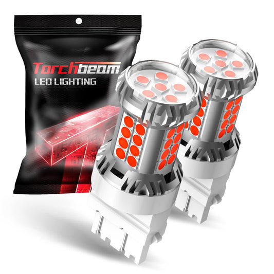 Torchbeam 3157 3156 LED Bulb Tail Brake Lights Red 600% Brighter, 3056 3057 4057 4157 3457 Brake Stop High Mount Stop Tail Taillights for Cars, Non-polarity, 3030 38-SMD, Pack of 2