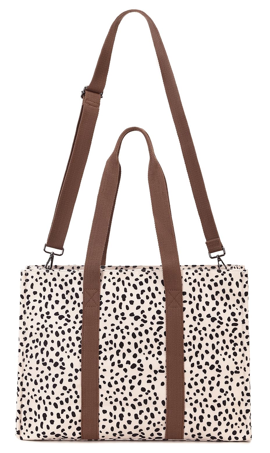 Laptop Tote Bag for Women Work Shoulder Bags 15.6 inch Canvas Laptop Computer Purse Messenger Teacher Handbag Business Office Briefcase (Leopard - Apricot)