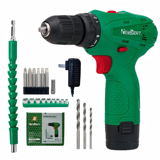 NEWBEAT Cordless Drill Set, 12V Power Drill Driver with Battery and Charger, 3/8" Keyless Chuck, 2 Variable Speed, 18+1 Torque Setting, Cordless Drill Driver Kit for Home and DIY Project