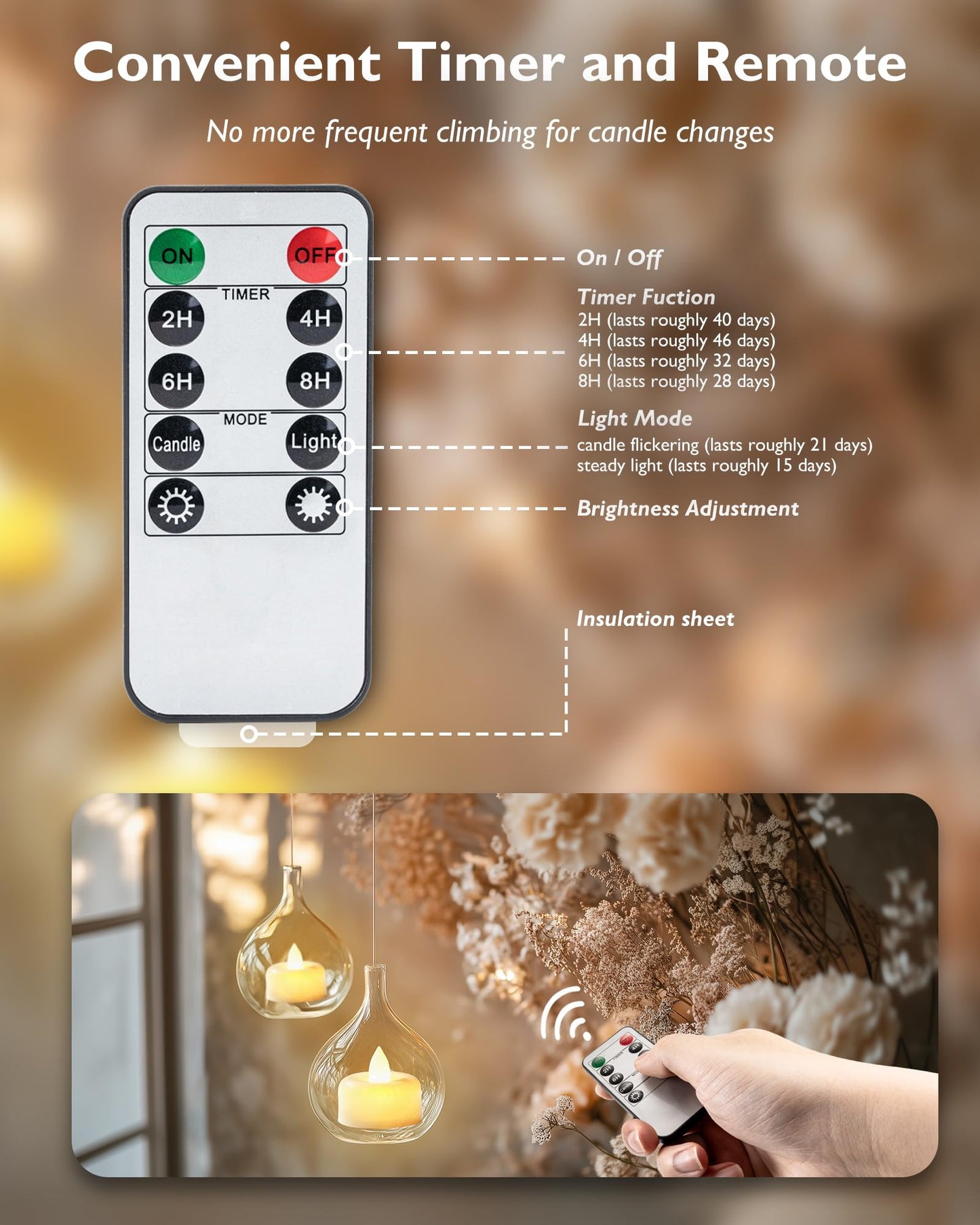 Amagic 12 Pack Remote Candles, Tea Lights with Timer, 400+Hours Flickering Flameless Battery Operated LED TeaLights Candles with Remote for Table Centerpieces, Home Decor, Wedding, Party (White)