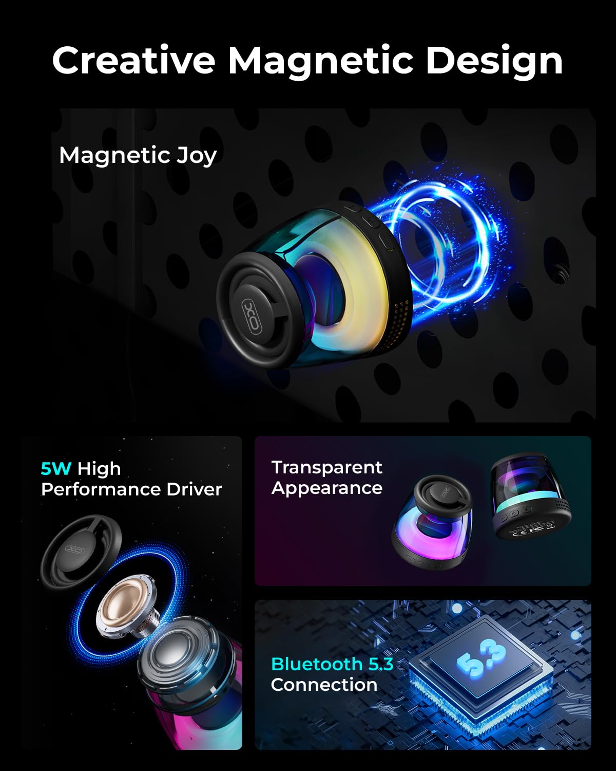 Magnetic Bluetooth Speaker, Portable Bluetooth Speaker with RGB light, Waterproof Wireless Speaker , Phone Stand for iPhone 16/15/14/13/12 Series, Small Speaker for Shower, Outdoor, Birthday Gift