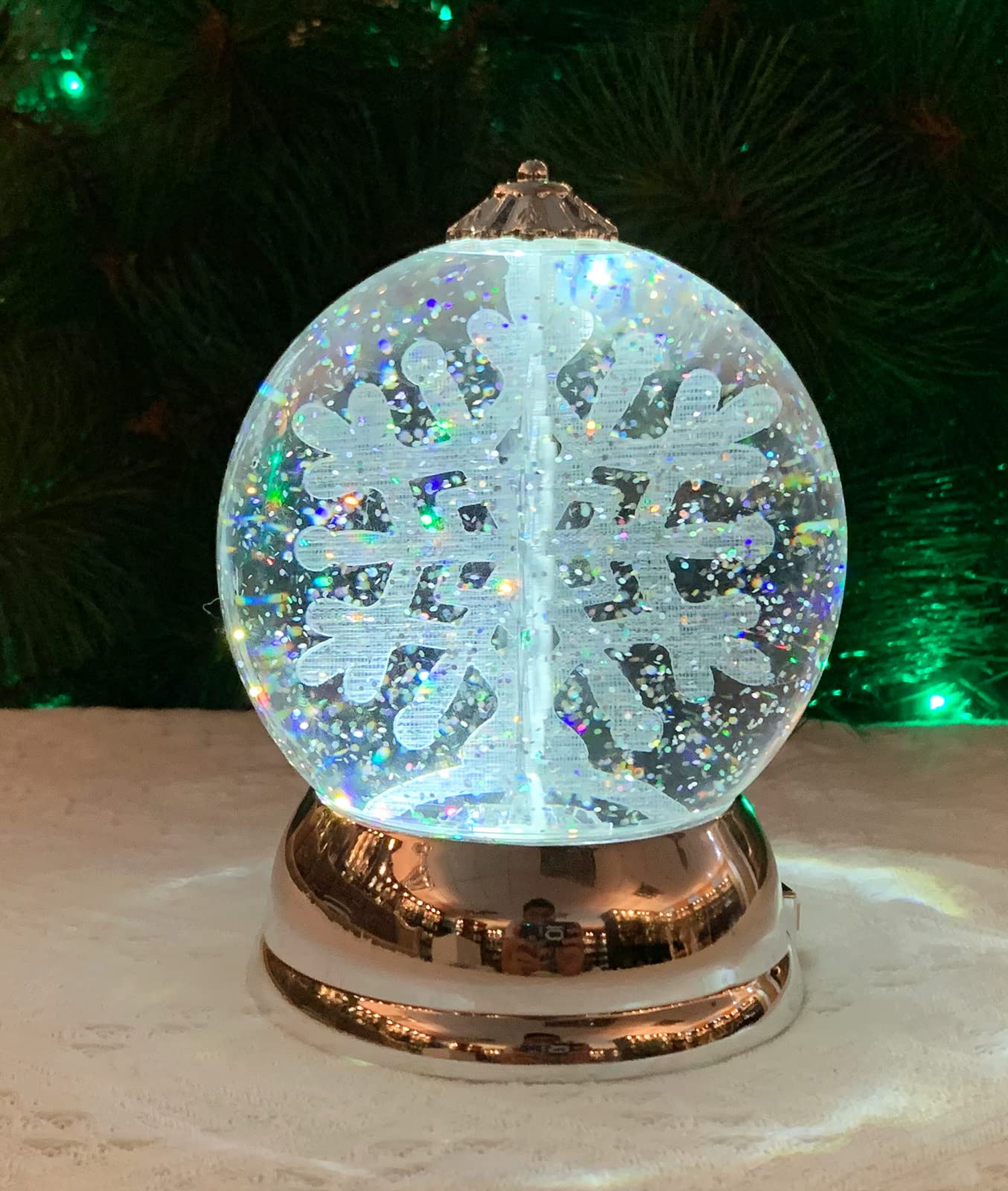 Christmas Decor Lighted Snow Globe with Spinning Snowflake, Battery Operated (not Included) - 6.5" H x 4.5" W x 4.5" D