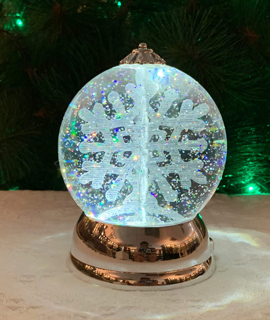Christmas Decor Lighted Snow Globe with Spinning Snowflake, Battery Operated (not Included) - 6.5" H x 4.5" W x 4.5" D