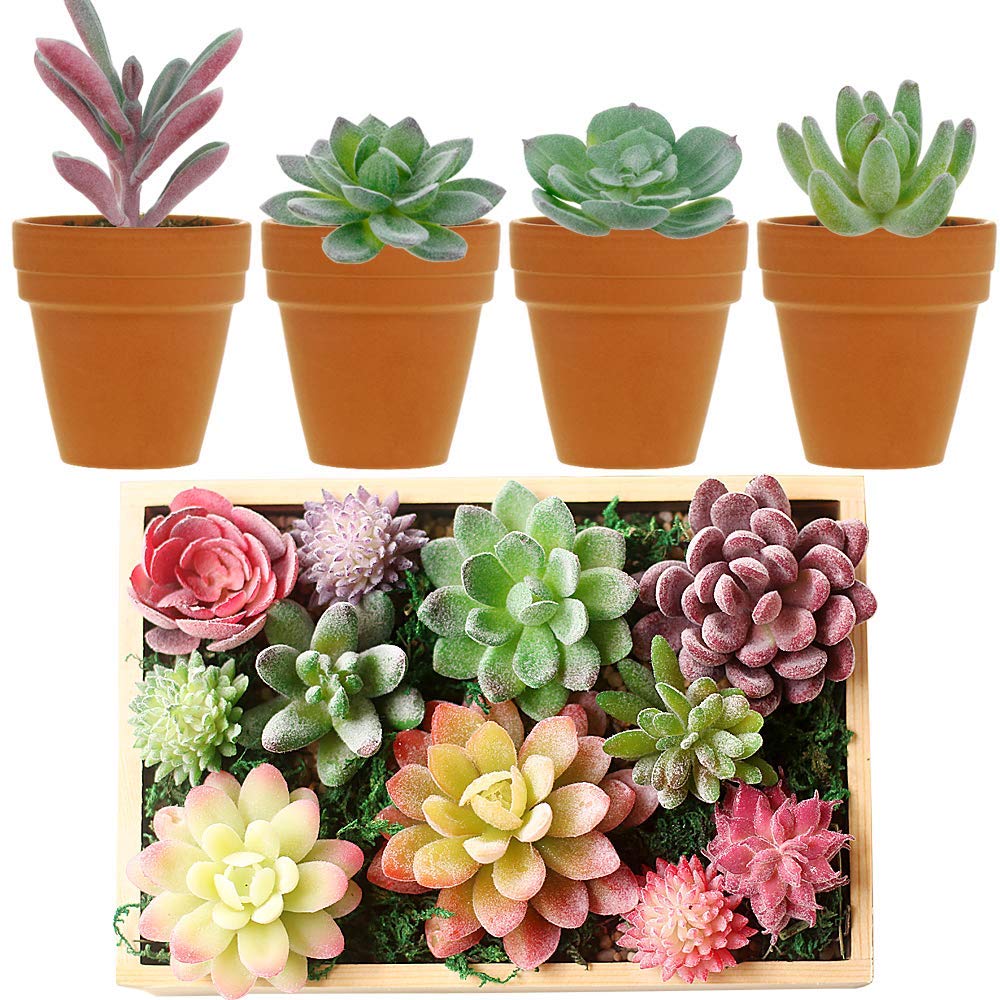 Augshy Artificial Succulents, 16 Pack Fake Succulents Plants Artificial Small Fake Plants Faux Succulents Unpotted for Lotus Landscape Decorative Garden Arrangement Decor