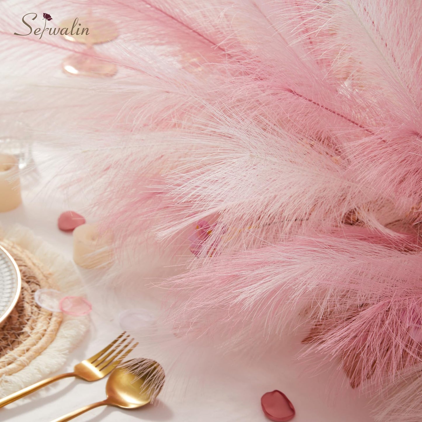 Serwalin 60 Pcs Pink Pampas Grass Decor, 17.7" Faux Pampas Grass, Short Artificial Fluffy Pompas Grass Vase Filler Flower Arrangement for Boho Home Wedding Living Room Wall Party Decoration