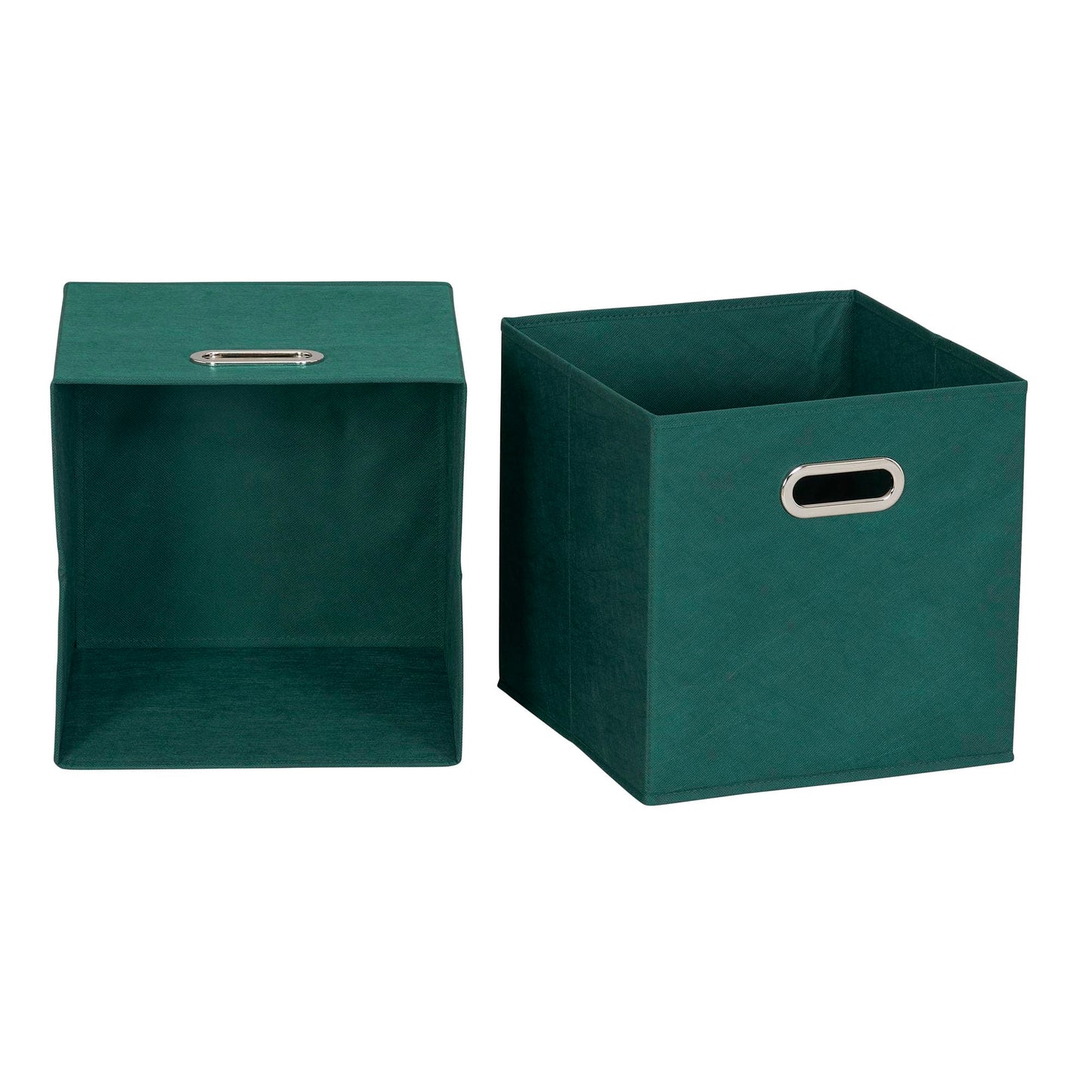 Household Essentials Fabric Storage Cube Bins, 6 Piece Set, Strong Poly-Woven Fabric, Chipboard Sides, Grommet Front Handle, Stackable and Foldable, Classic Design, Green