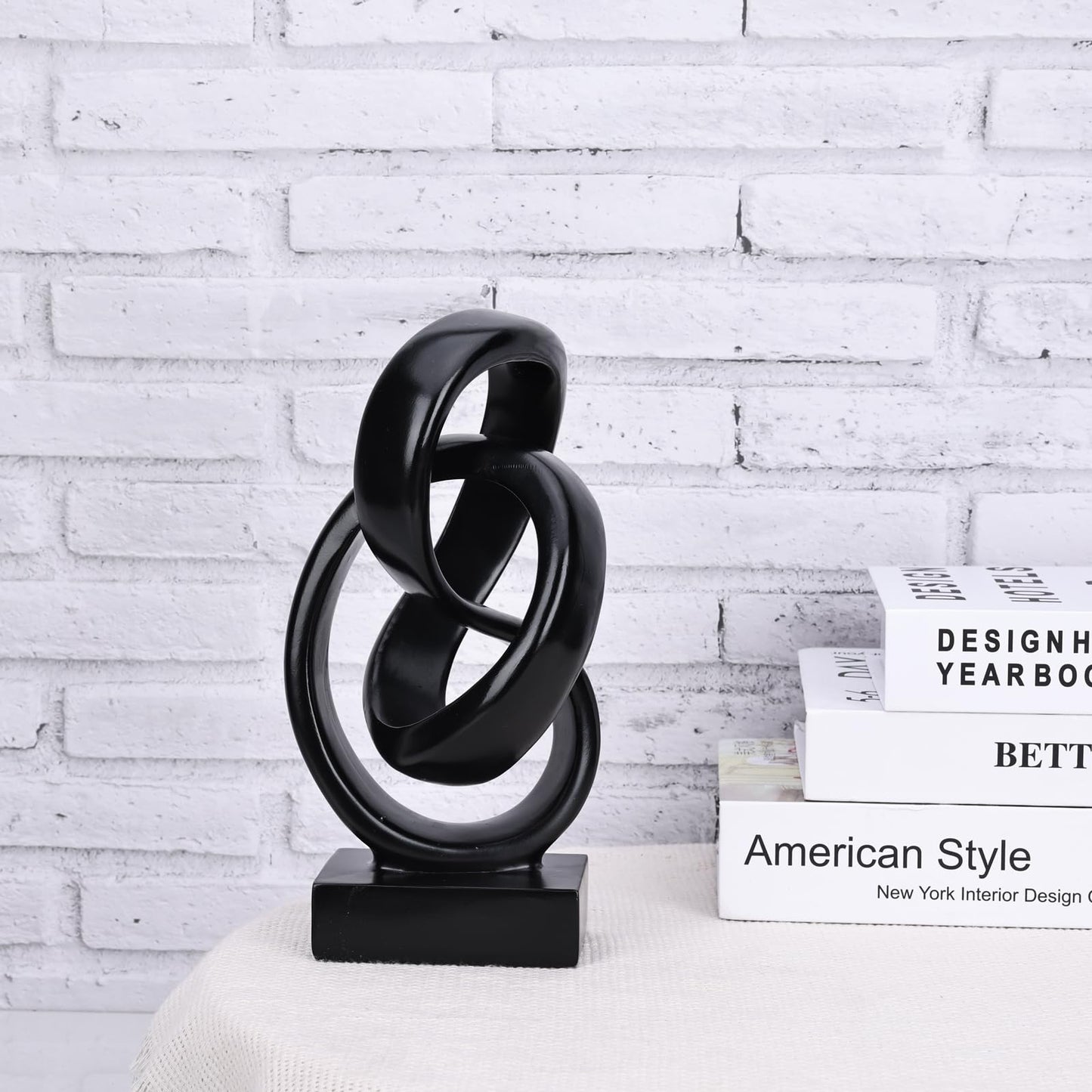 DOVDOV Abstract Black Knot Statue, Geometric Decor, Living Room Coffee Table Bookshelf countertop Black Decor, Office Coffee Table entryway Desktop Decor.