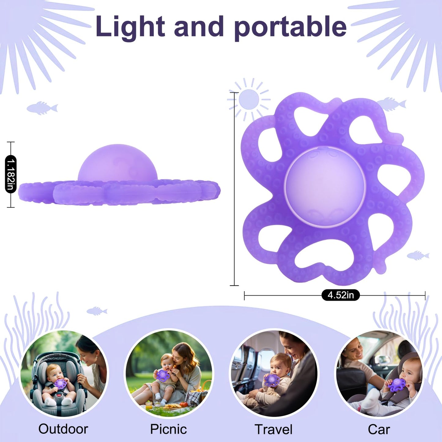 Baby Teething Toys 3-6 Months, Octopus Baby Teethers 6-12 Months, Silicone Teether Toy for Infants Relief 0-12 Months, BPA-Free Chew Toy for Soothing Sore Gums, Newborn Sensory Toy Gift for Boy Girl-A