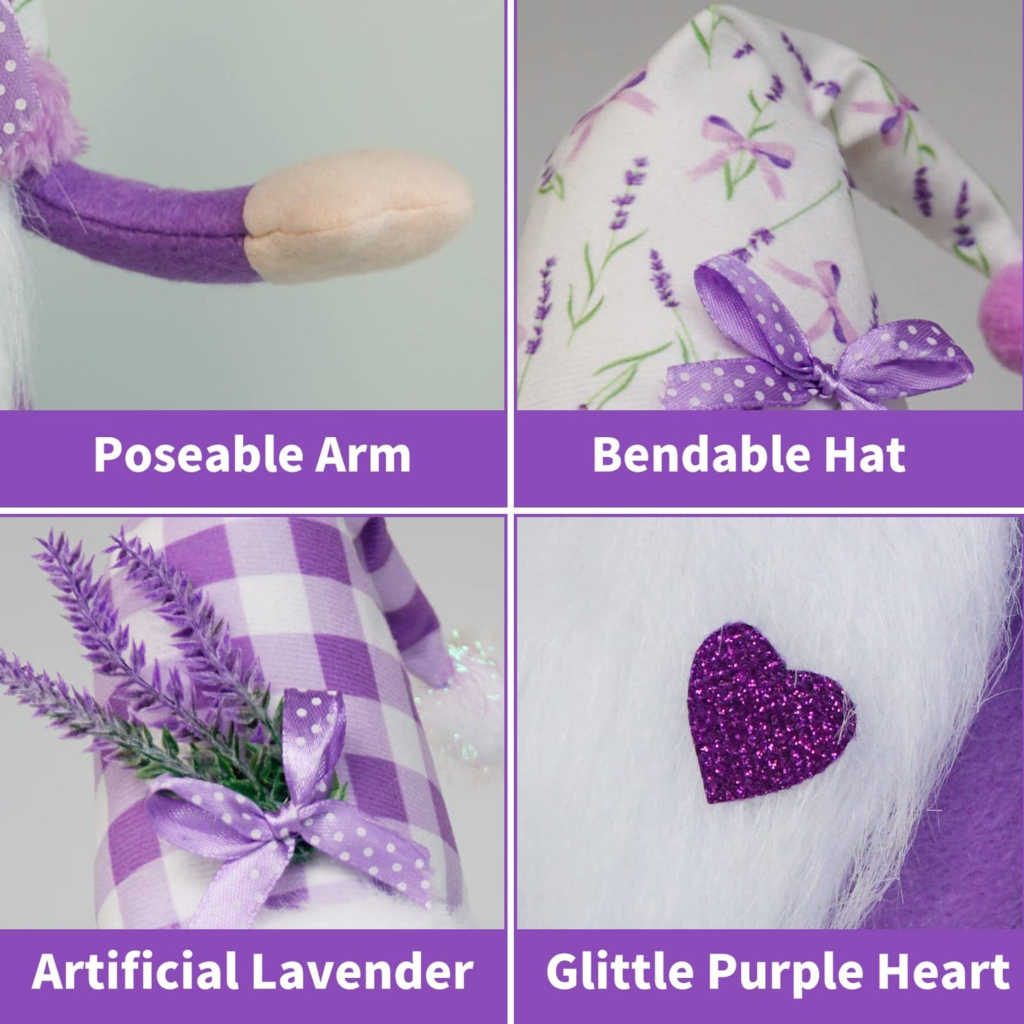 KnomeKo Lavender Gnomes Decor,Spring Purple Gnome Decorations for Home,Lavender Flower, Summer Tiered Tray Decor,Gnome Gifts for Woman