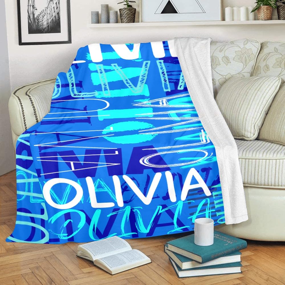 JOYXBUY Custom Blanket Personalized Throw Blanket Name Blankets Personalized Gifts for Women Men Kids Baby Boys Girls (Fluorescent Blue, 30” x 40”)
